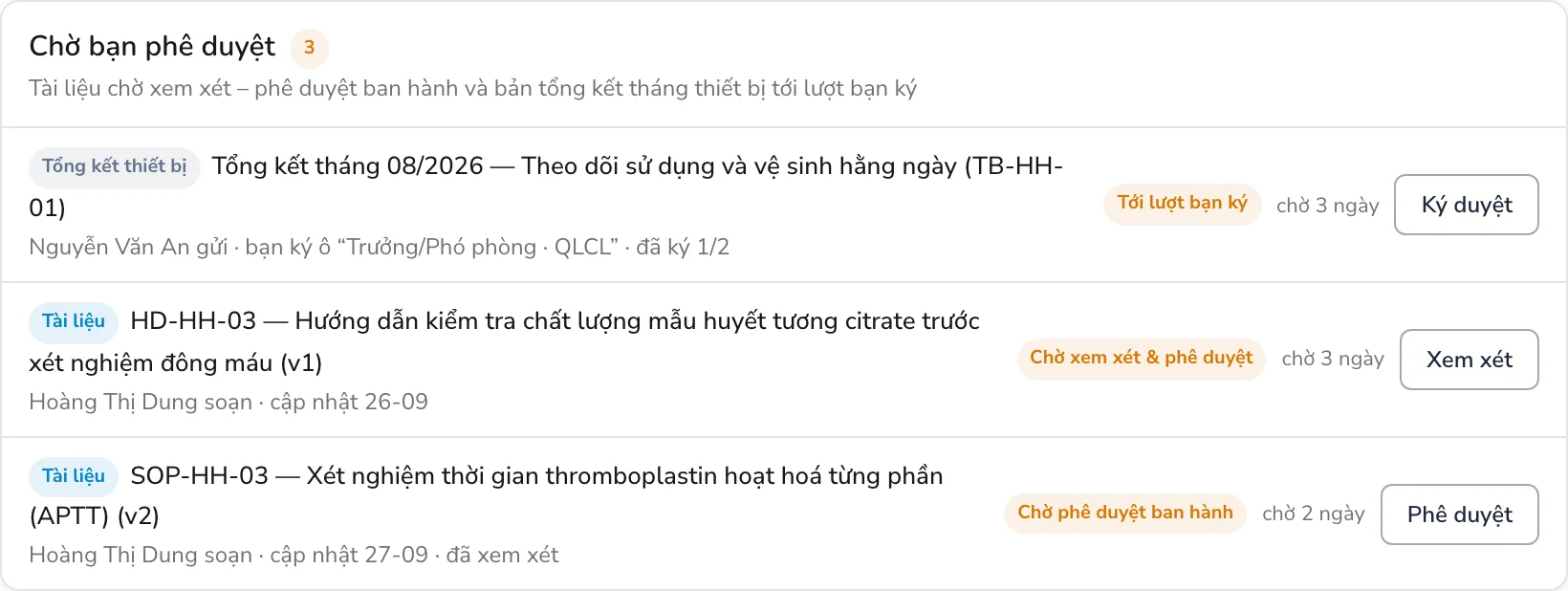 Hàng chờ phê duyệt tài liệu